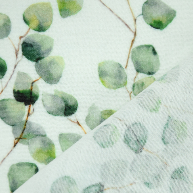 Katoenen mousseline double gauze Eucalyptus, wit