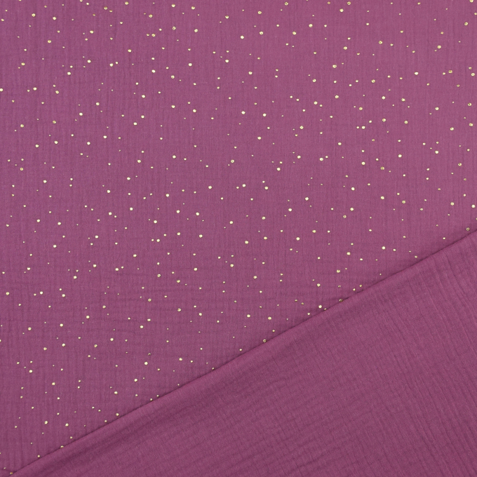 Katoenen mousseline double gauze golden dots, bessenkleurig