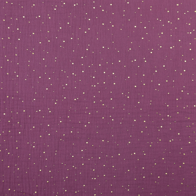 Katoenen mousseline double gauze golden dots, bessenkleurig