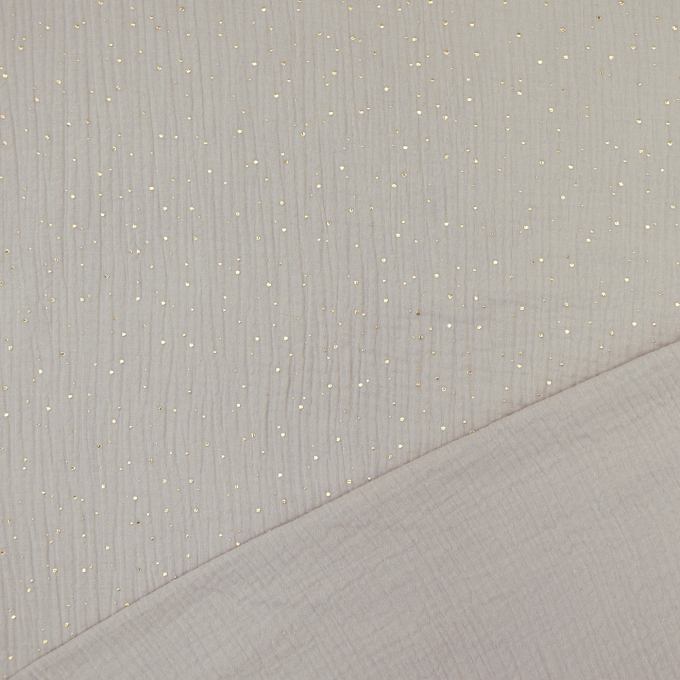 Katoenen mousseline double gauze golden dots, steengrijs