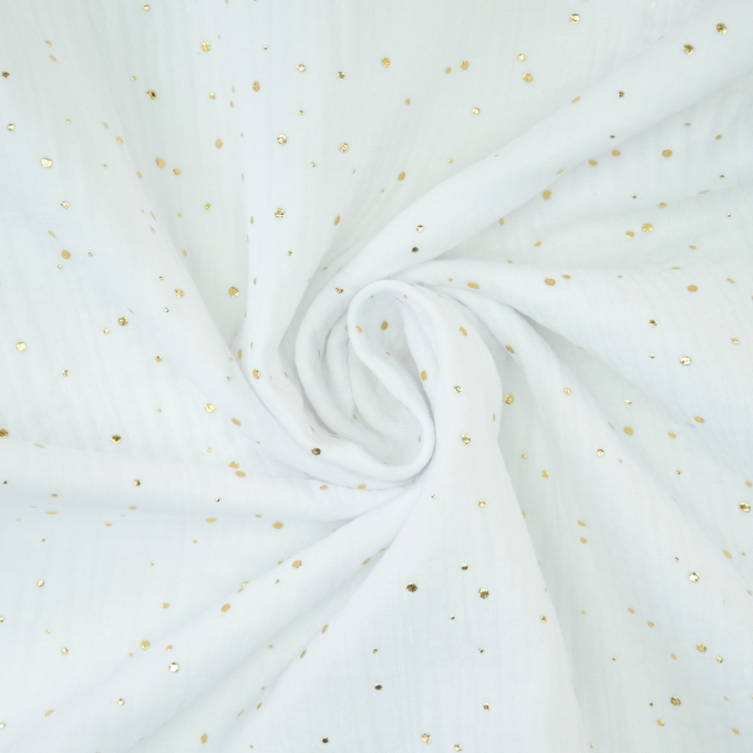Katoenen mousseline double gauze golden dots, wit