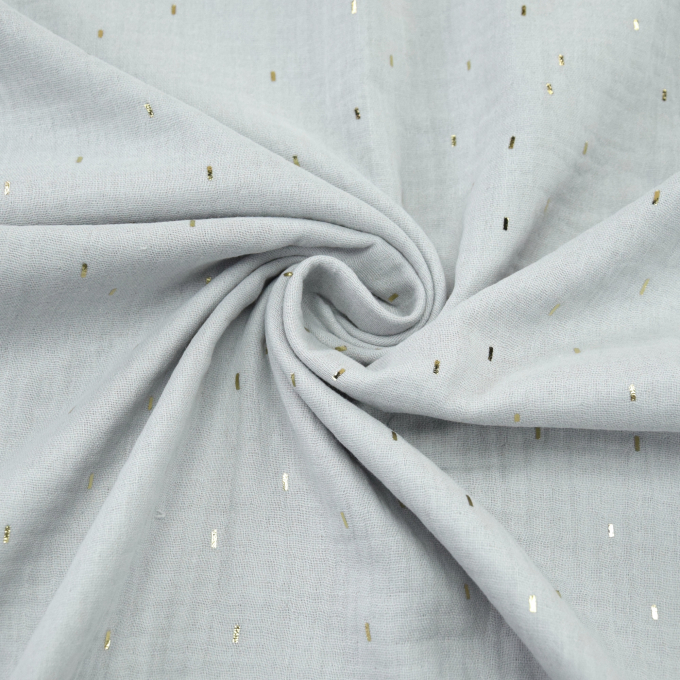 Katoenen mousseline double gauze gouden strepen, lichtgrijs