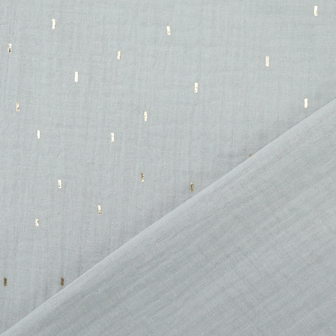 Katoenen mousseline double gauze gouden strepen, lichtgrijs
