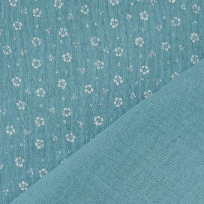 Katoenen mousseline double gauze little blossom, turquoise