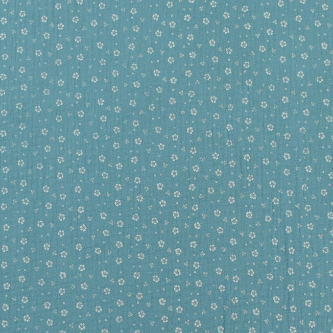Katoenen mousseline double gauze little blossom, turquoise