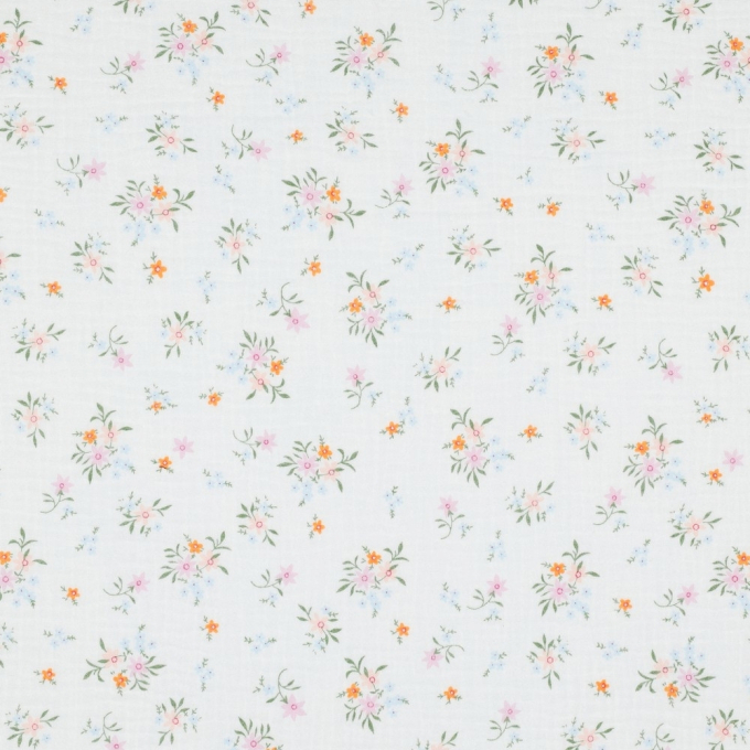 Tissu double gaze de coton Fleurs Little Flower Bouquet, blanc