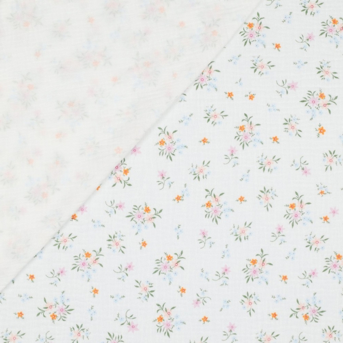 Tissu double gaze de coton Fleurs Little Flower Bouquet, blanc