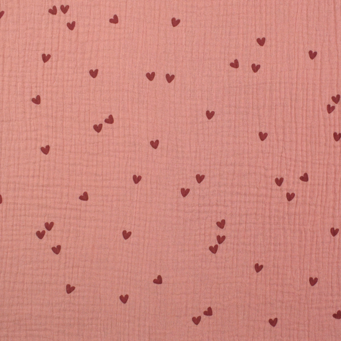 Tissu double gaze de coton Coeurs Little hearts, vieux rose millennial