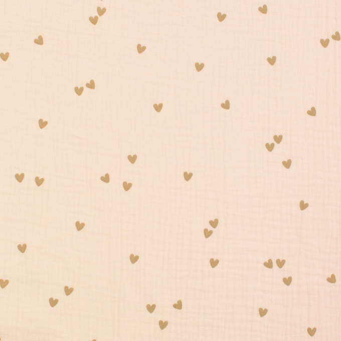 Tissu double gaze de coton Coeurs Little hearts, abricot