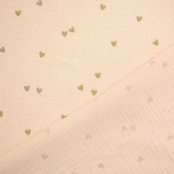 Tissu double gaze de coton Coeurs Little hearts, abricot