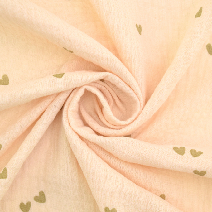 Tissu double gaze de coton Coeurs Little hearts, abricot
