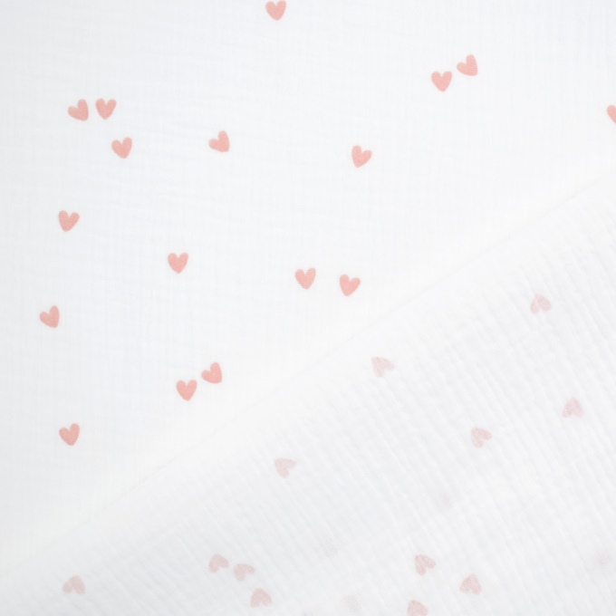 Tissu double gaze de coton Coeurs Little hearts, blanc