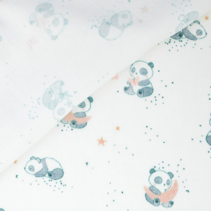 Musselin Double Gauze Little Panda, wollweiss