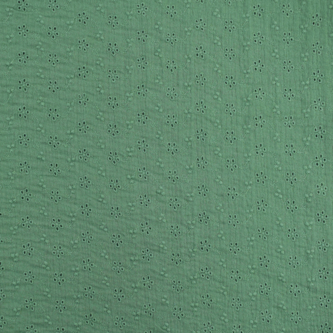 Tissu double gaze de coton broderie anglaise rameaux, vieux vert