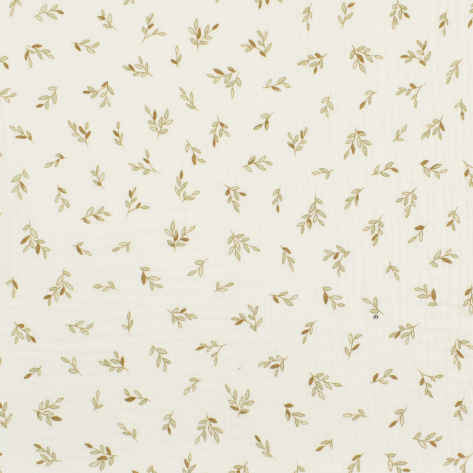 Tissu double gaze de coton Feuilles Small Leaves, blanc cassé