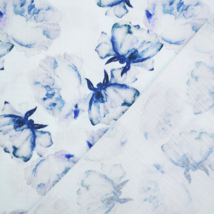 Tissu double gaze de coton Feuilles Aquarell Leaves, bleu