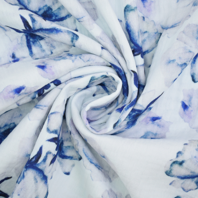 Tissu double gaze de coton Feuilles Aquarell Leaves, bleu