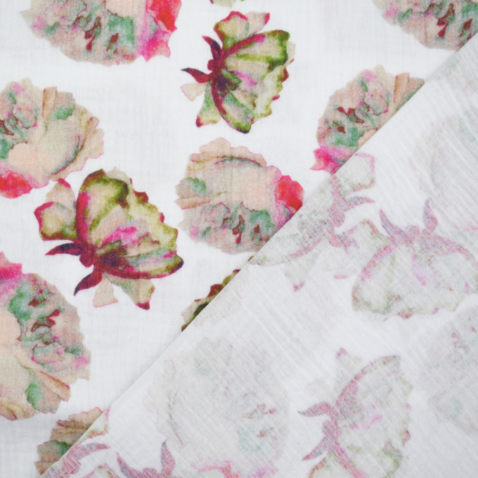 Tissu double gaze de coton Feuilles Aquarell Leaves, lie de vin