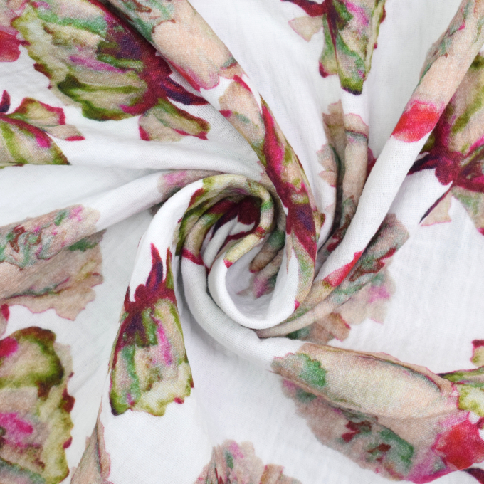 Tissu double gaze de coton Feuilles Aquarell Leaves, lie de vin