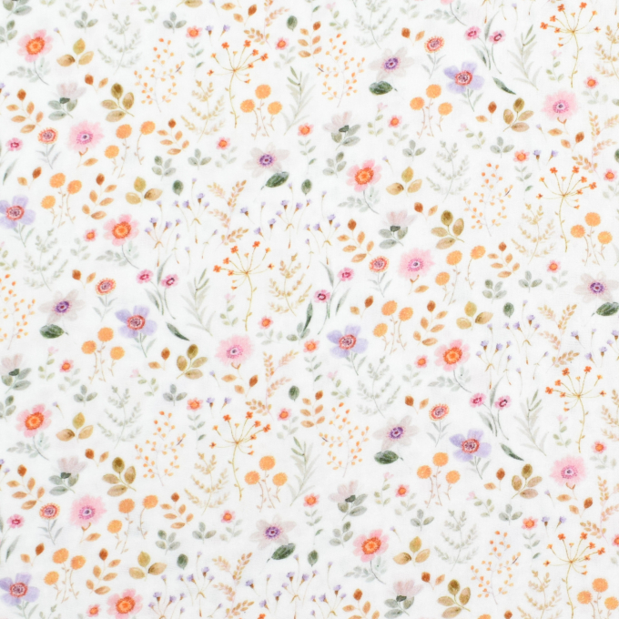 Tissu double gaze de coton Fleurs Wild Flowers, blanc cassé