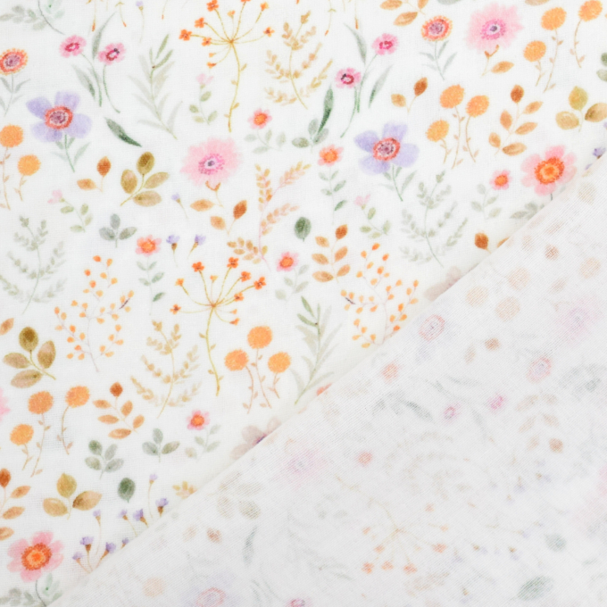 Tissu double gaze de coton Fleurs Wild Flowers, blanc cassé