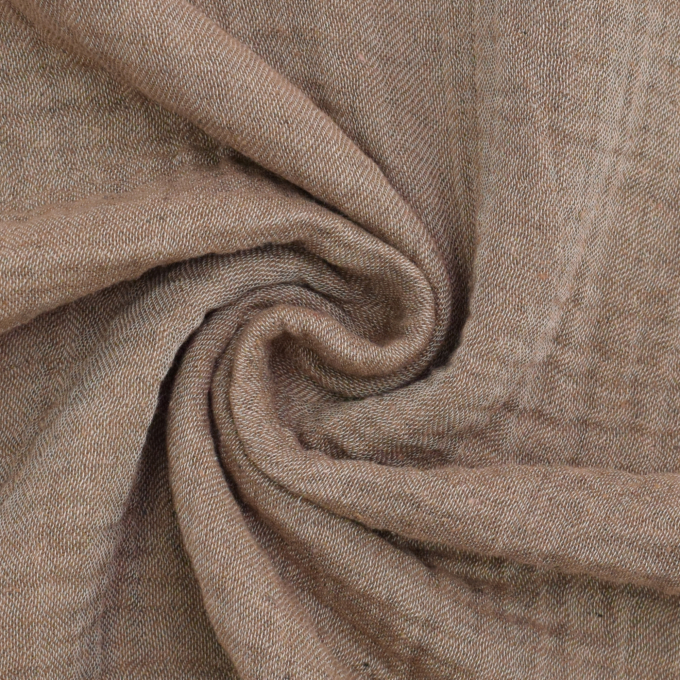 Tissu quadruple gaze de coton recyclé, marron chiné