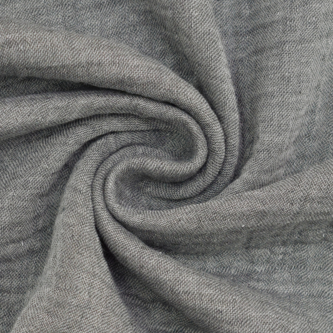 Tissu quadruple gaze de coton recyclé, gris foncé chiné
