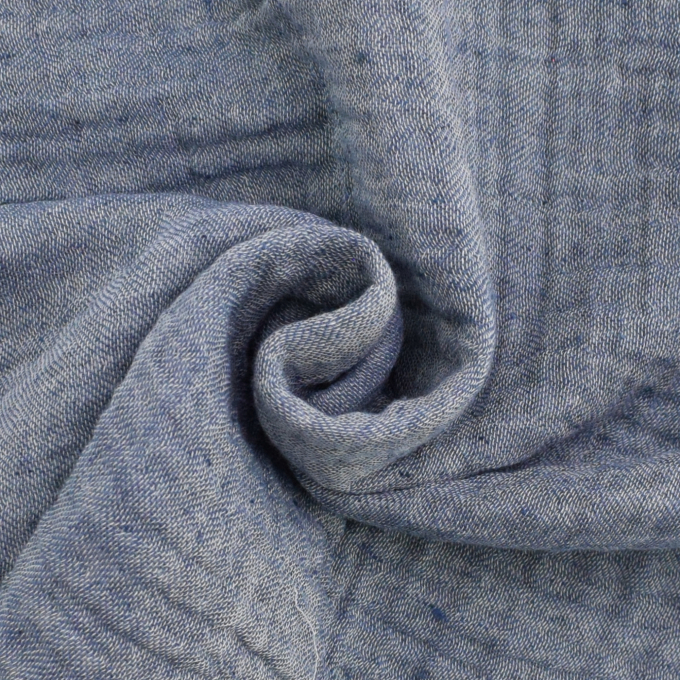 Mousseline recycled four layers, jeansblauw gemêleerd