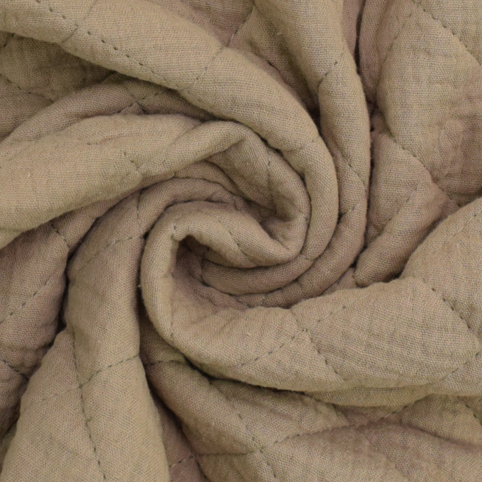 Tissu gaze de coton matelassé doubleface, sable- vert olive