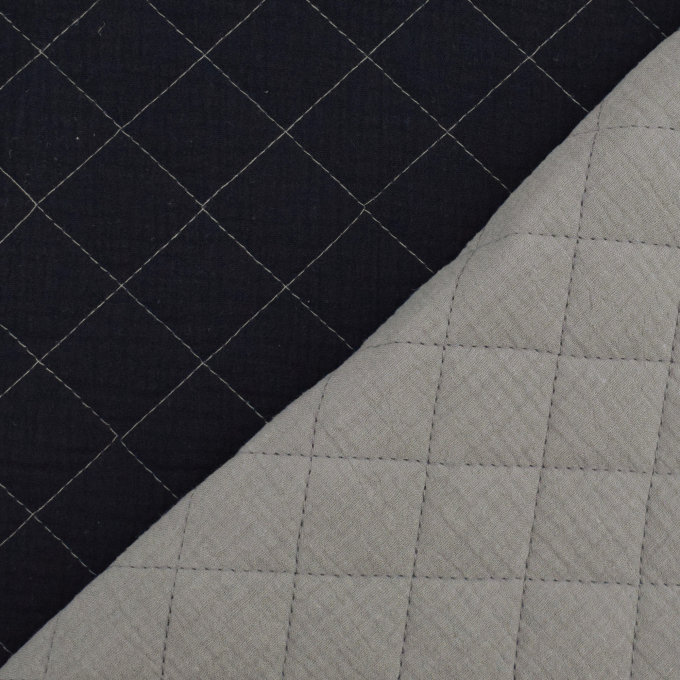 Tissu gaze de coton matelassé doubleface, noir- gris