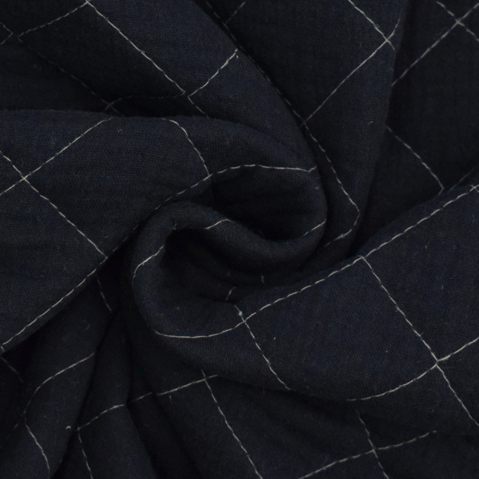 Tissu gaze de coton matelassé doubleface, noir- gris