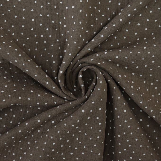 Katoenen mousseline double gauze kleine stippen, taupe