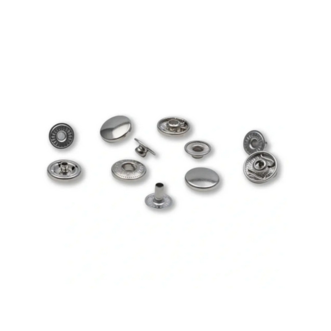 10 boutons pression pour anorak, 12 mm, couleur argent