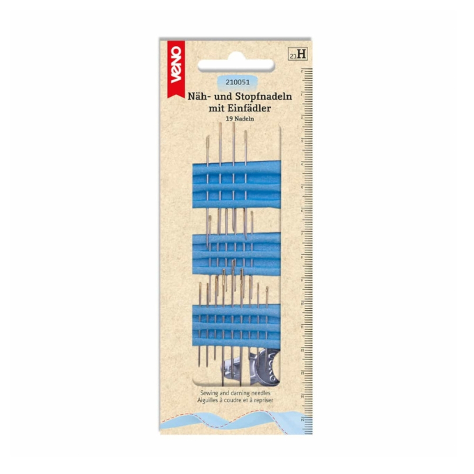 Kit d'aiguilles main à coudre et à repriser avec enfile-aiguilles, 19 pcs.