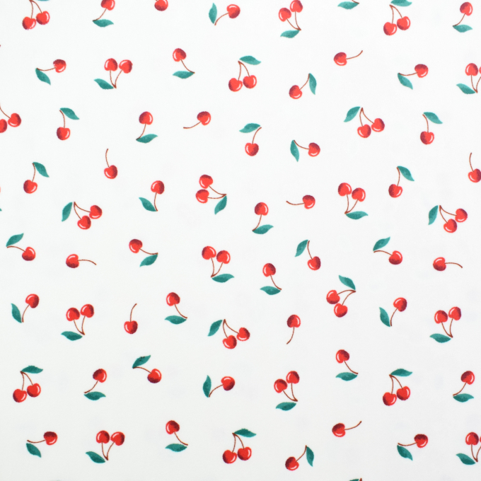 Tissu nicki jersey velours Cherries,  blanc cassé