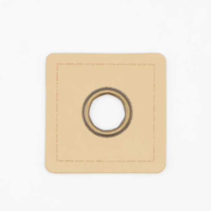 Eyelet Patch Leatherette square 35 mm, beige