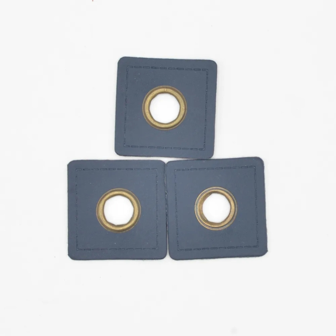 Eyelet Patch Leatherette square 35 mm, dark blue
