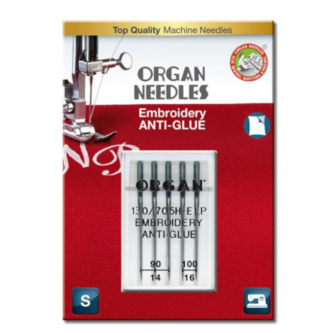 5 Aiguilles à broder machine à coudre Organ, anti-adhésif, 130/705 H-ELP, 90-100