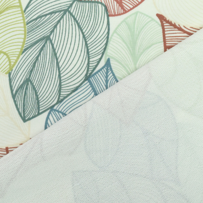 Tissu french terry bio feuilles Color Leaves, blanc cassé