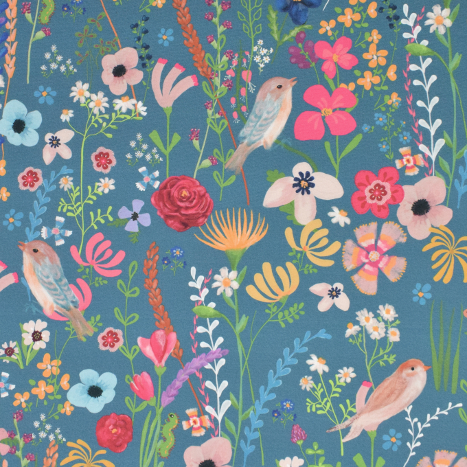 Outdoorstof Floral Happy Garden, petrol