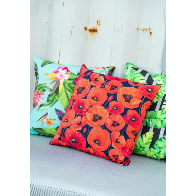Tissu déperlant extérieur Dralon Coquelicots, rouge