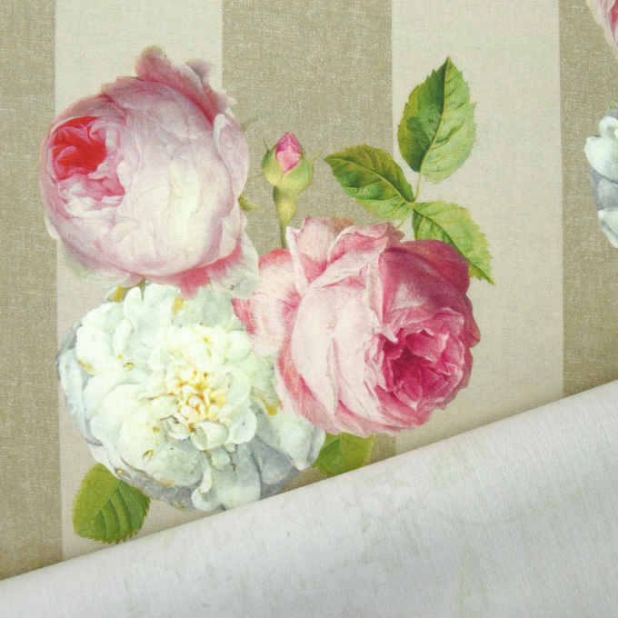Tissu déperlant extérieur Dralon Roses romantiques, sable