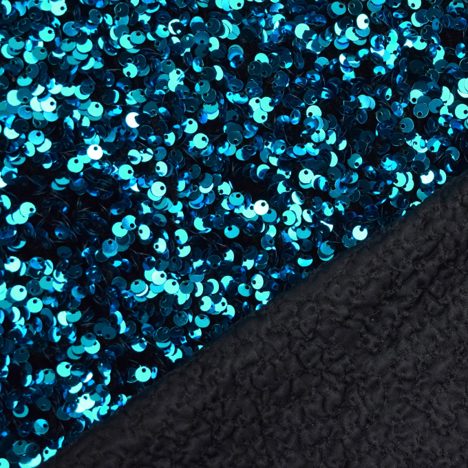 Pailletten velours stof, turquoise