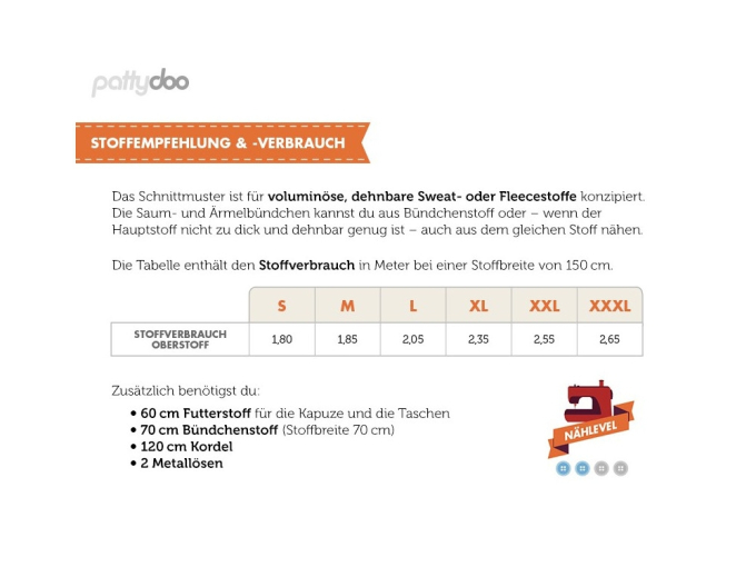 pattydoo Kapuzenpullover Tony Papierschnittmuster