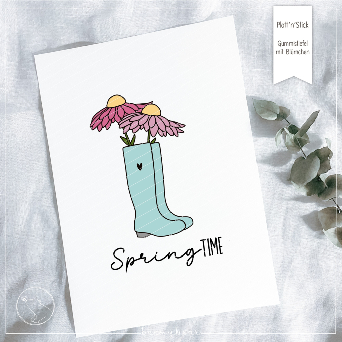 Plotter- und Stickdatei beemybear Plott'n'Stick Gummistiefel mit Blümchen, german
