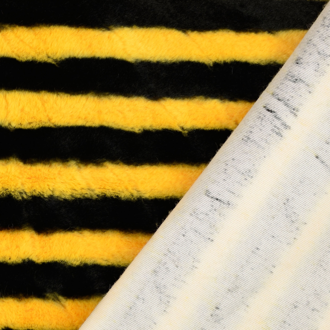 Tissu fausse fourrure abeille, noir - jaune