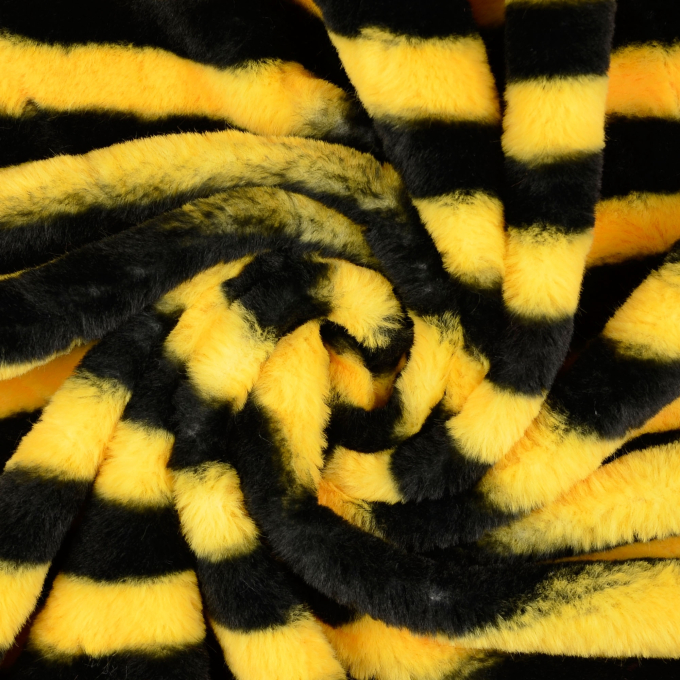 Tissu fausse fourrure abeille, noir - jaune
