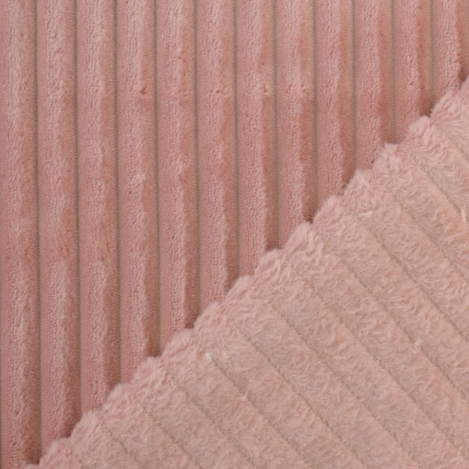 Tissu fausse fourrure côtelé Stripy, vieux rose
