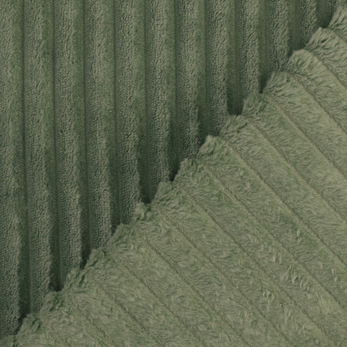 Tissu fausse fourrure côtelé Stripy, vert olive