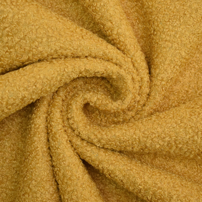 Tissu ameublement fauteuil canapé bouclette, moutarde